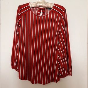 EUC ADRIANNA PAPELL ORANGE STRIPED LONG SLEEVE SHIRT! - Size L